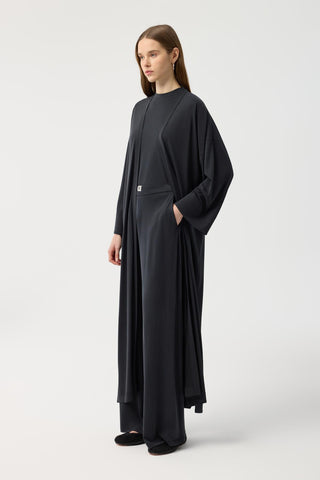 Modal Cupra Trousers Blouse Abaya Set Black