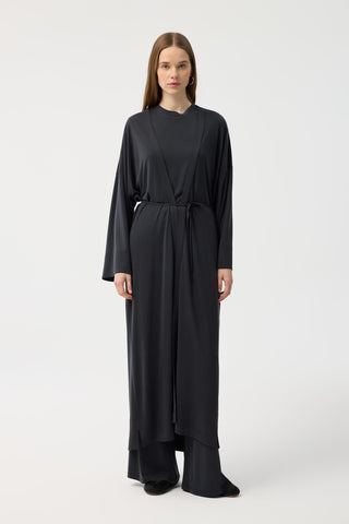 Modal Cupra Trousers Blouse Abaya Set Black