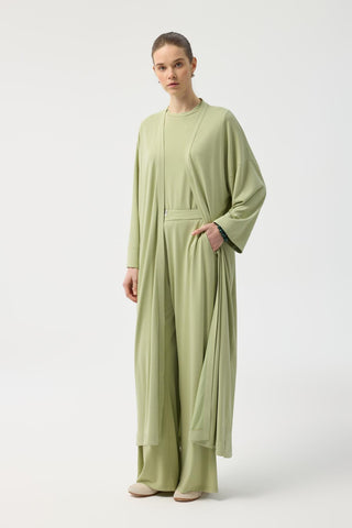 Modal Cupra Trousers Blouse Abaya Set Green