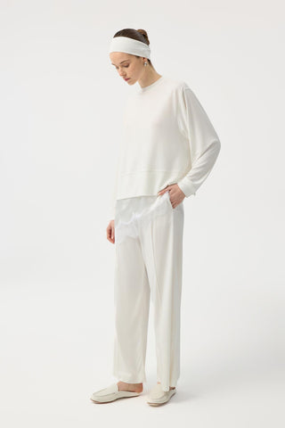 Modal Cupra Slit Detail Cropped Sweatshirt Ecru