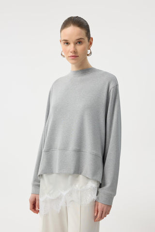 Modal Cupra Slit Detail Cropped Sweatshirt Grey Melange