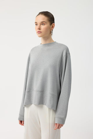 Modal Cupra Slit Detail Cropped Sweatshirt Grey Melange