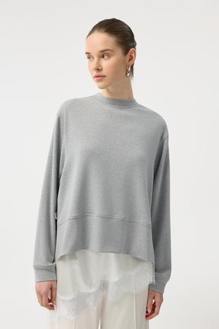 Modal Cupra Slit Detail Cropped Sweatshirt Grey Melange