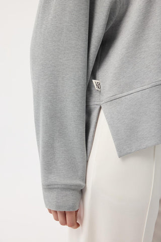Modal Cupra Slit Detail Cropped Sweatshirt Grey Melange