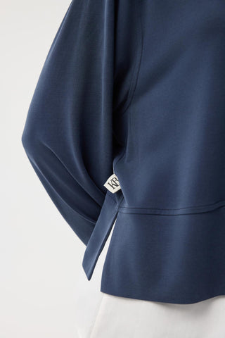 Modal Cupra Slit Detail Cropped Sweatshirt Navy