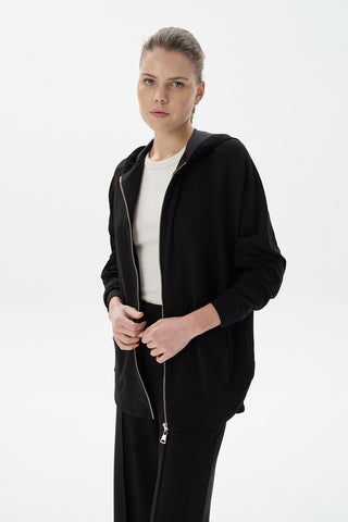 Modal Knit Hooded Oversized Cardigan Black