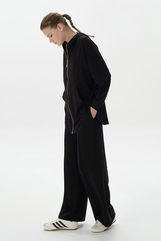 Modal Knit Hooded Oversized Cardigan Black
