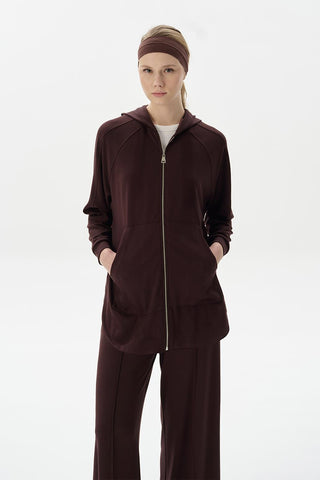 Modal Knit Hooded Oversized Cardigan Brown