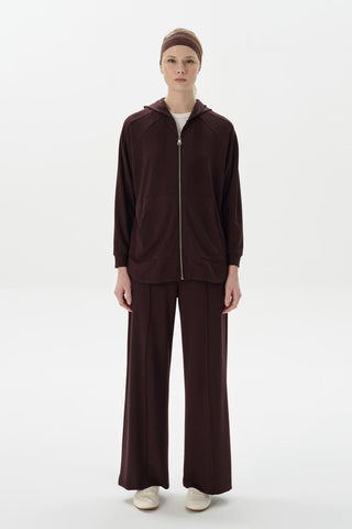 Modal Knit Hooded Oversized Cardigan Brown