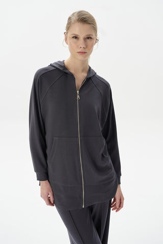 Modal Knit Hooded Oversized Cardigan Charcoal