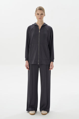 Modal Knit Hooded Oversized Cardigan Charcoal