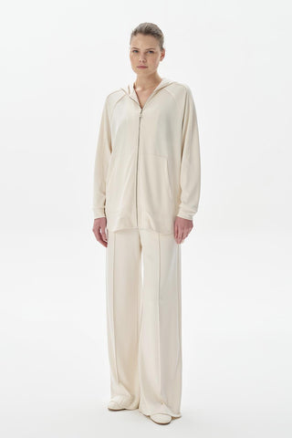 Modal Knit Hooded Oversized Cardigan Ecru