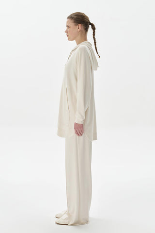 Modal Knit Hooded Oversized Cardigan Ecru