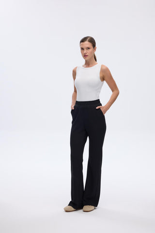 Modal Knit Pleated Flare Trousers Black