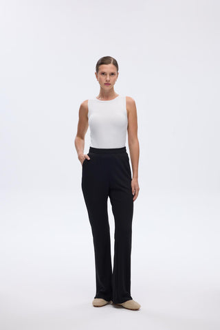 Modal Knit Pleated Flare Trousers Black