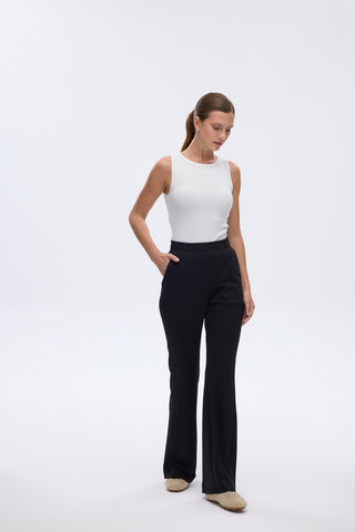 Modal Knit Pleated Flare Trousers Black