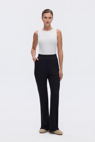 Modal Knit Pleated Flare Trousers Black