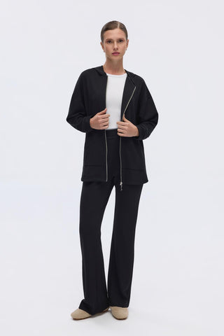 Modal Knit Pleated Flare Trousers Black