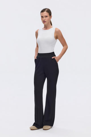 Modal Knit Pleated Flare Trousers Black