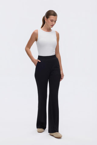 Modal Knit Pleated Flare Trousers Black