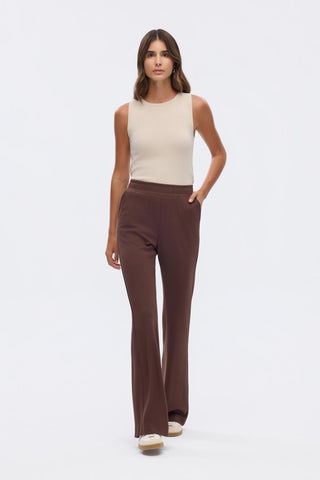 Modal Knit Pleated Flare Trousers Brown
