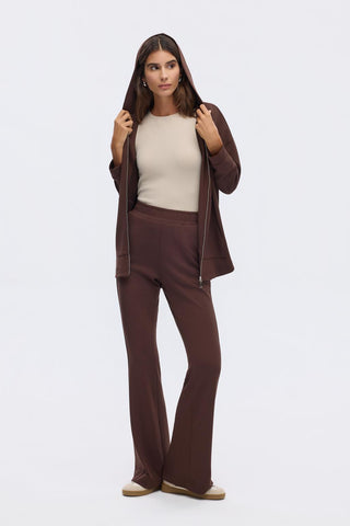 Modal Knit Pleated Flare Trousers Brown