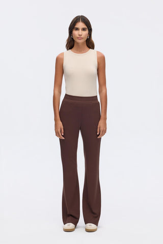 Modal Knit Pleated Flare Trousers Brown