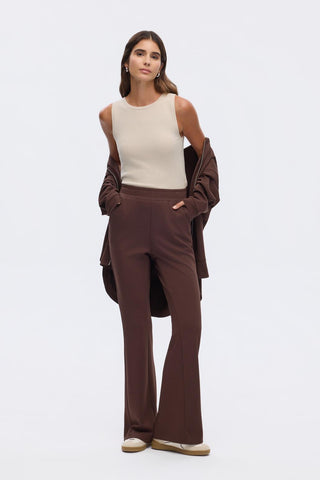Modal Knit Pleated Flare Trousers Brown