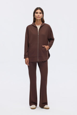 Modal Knit Pleated Flare Trousers Brown