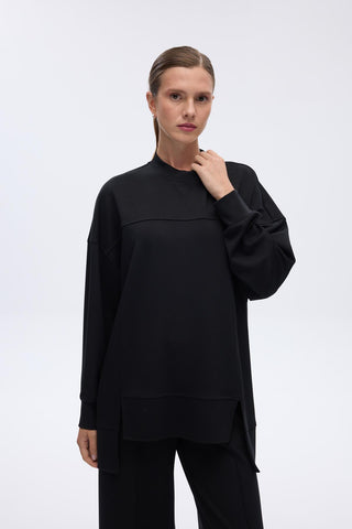 Modal Knitted Asymmetric Cut Sweat Black