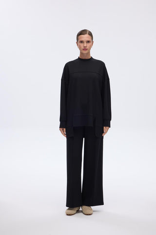 Modal Knitted Asymmetric Cut Sweat Black