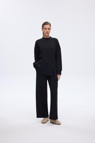 Modal Knitted Asymmetric Cut Sweat Black