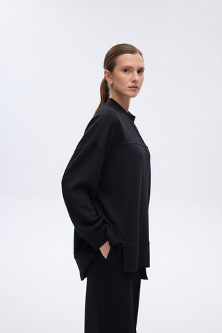 Modal Knitted Asymmetric Cut Sweat Black