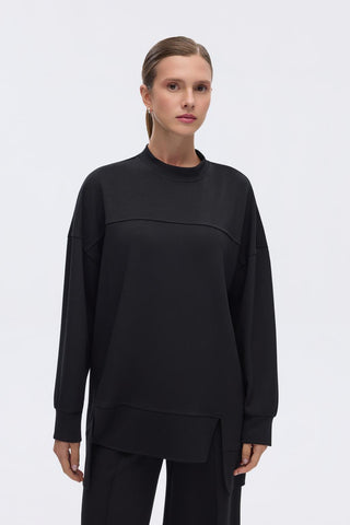 Modal Knitted Asymmetric Cut Sweat Black