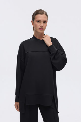 Modal Knitted Asymmetric Cut Sweat Black