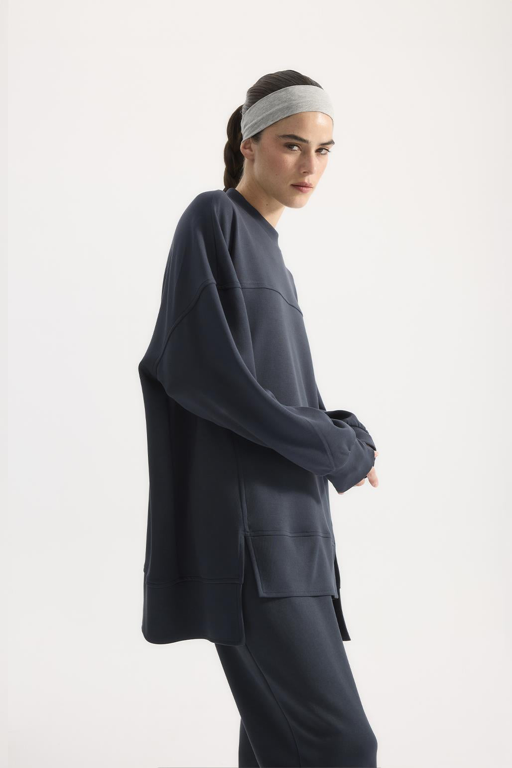 Modal Knitted Asymmetric Cut Sweat Smoked