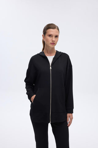 Modal Knitted Hooded Cardigan Black