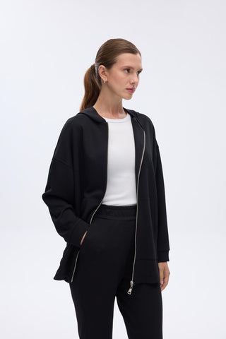 Modal Knitted Hooded Cardigan Black
