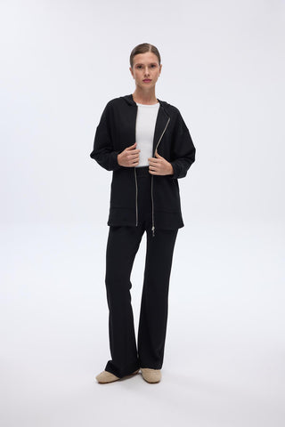 Modal Knitted Hooded Cardigan Black