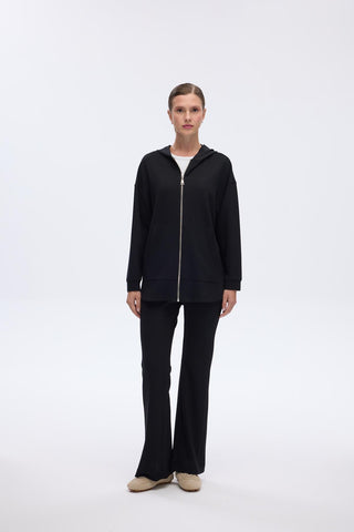 Modal Knitted Hooded Cardigan Black