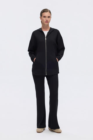 Modal Knitted Hooded Cardigan Black