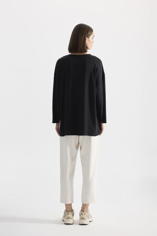 Modal Knitted Long Sleeves T-shirt Black