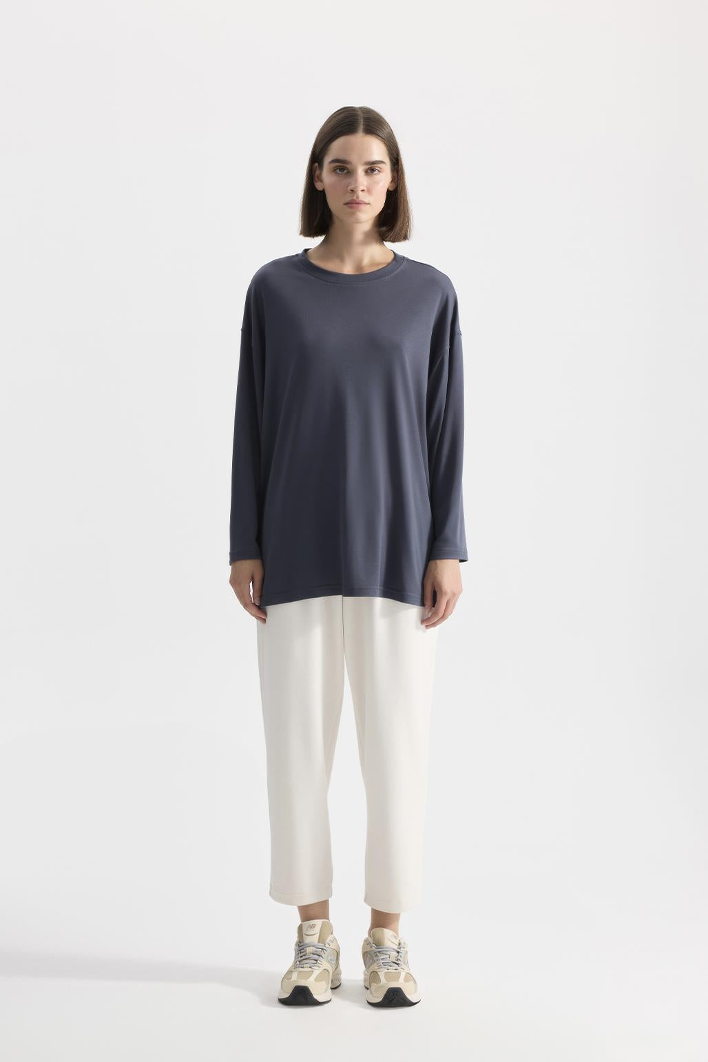 Modal Knitted Long Sleeves T-shirt Smoked