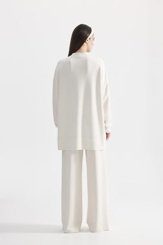 Modal Knitted Asymmetric Cut Sweat Ecru