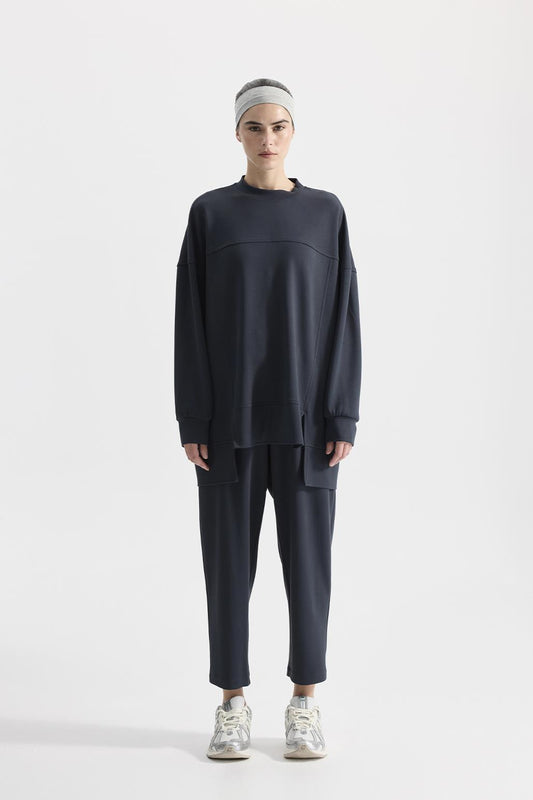 Modal Knitted Asymmetric Cut Sweat Smoked