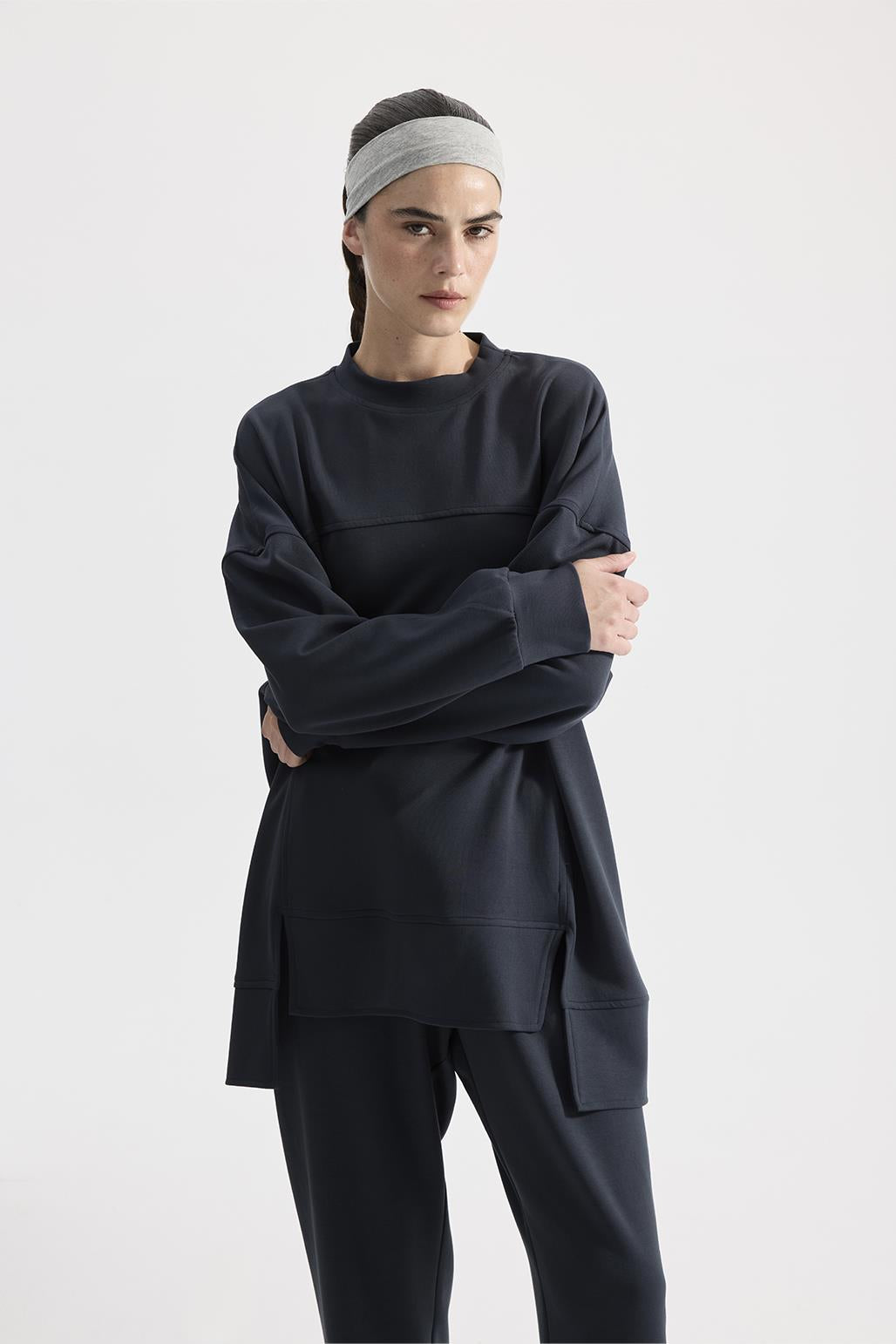 Modal Knitted Asymmetric Cut Sweat Smoked