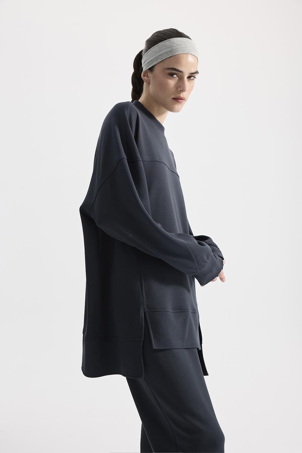 Modal Knitted Asymmetric Cut Sweat Smoked