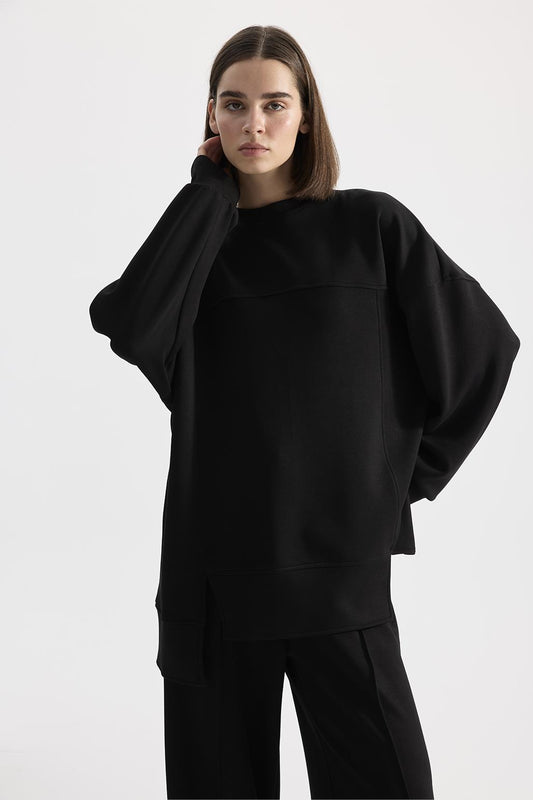 Modal Knitted Asymmetric Cut Sweat Black