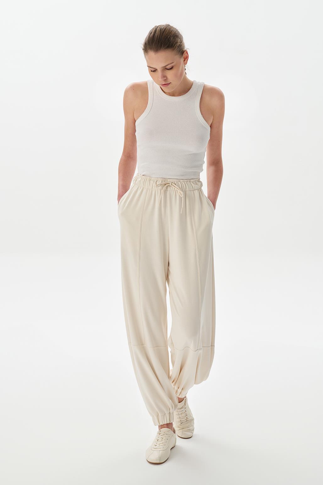 Modal Knit Extra Loose Jogger Trousers Ecru