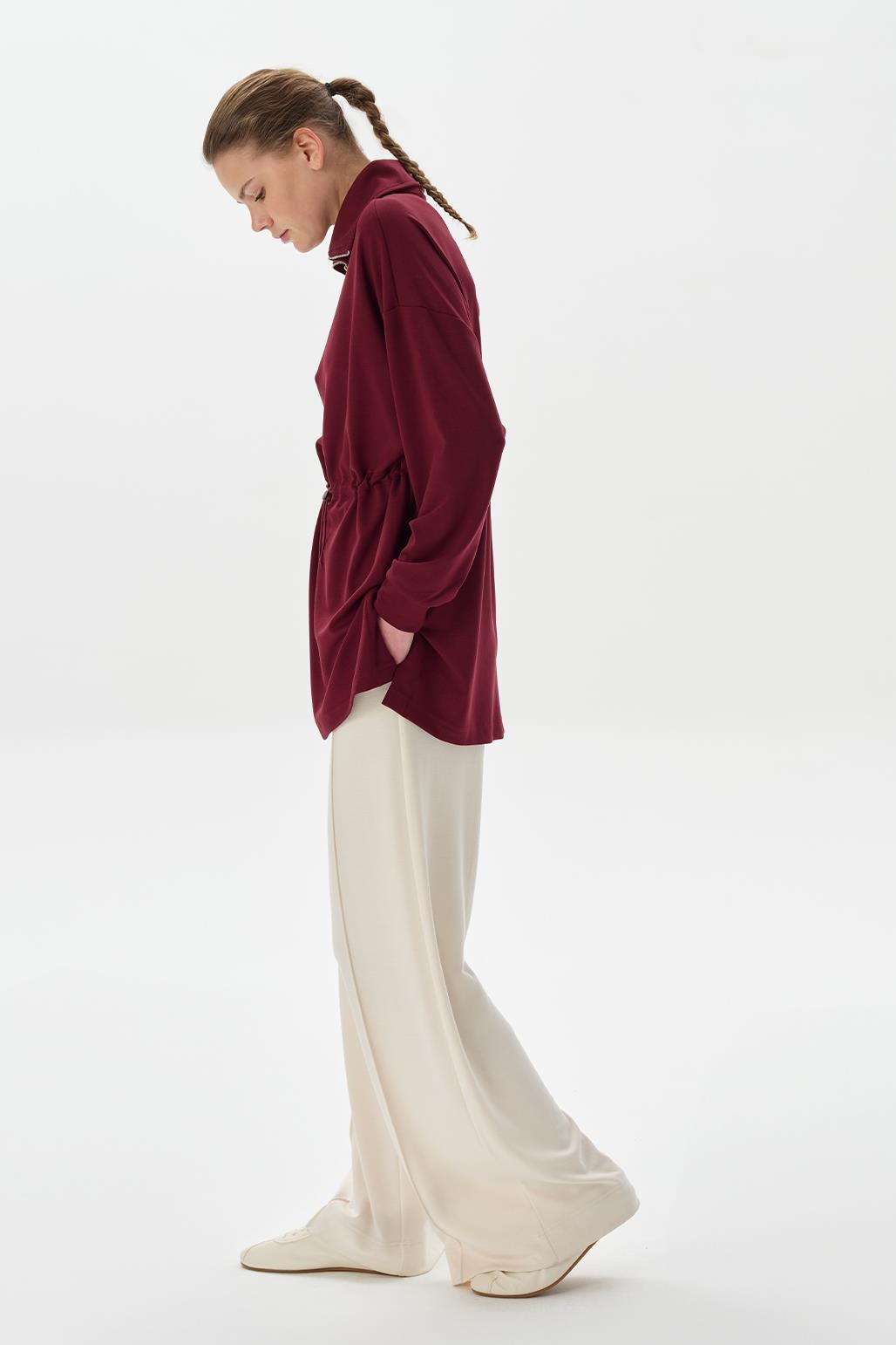 Modal Knit Zippered Sweatshirt Burgundy